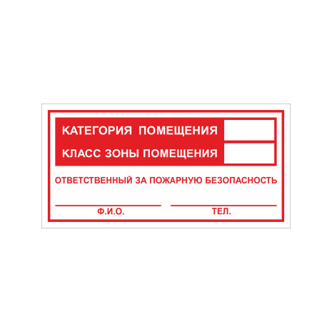 F18 Категория помещения Класс зоны помещения Ответственный за пожарную безопасность